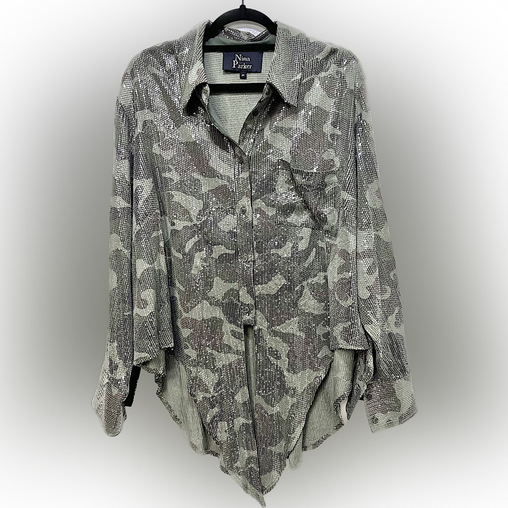Nina Parker 3x camo sequin shirt
